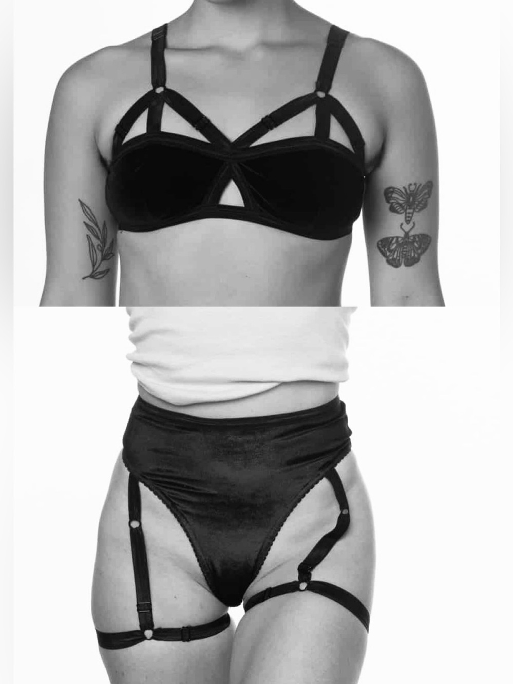 Solstice Intimates Dark Forest Green Harness Bralette and Thong Set